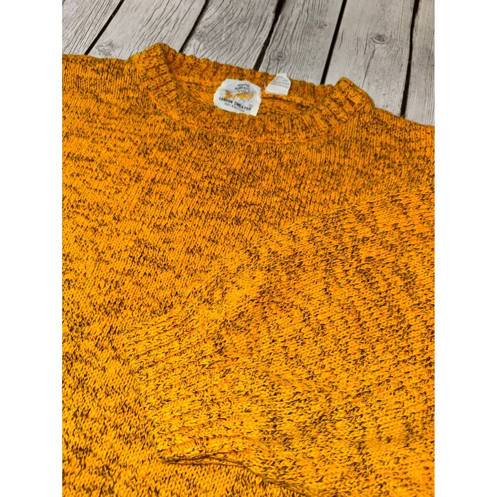 Vintage Express London Sweater 1987 Marled Mustard Yellow 3/4 Sleeve Knit L